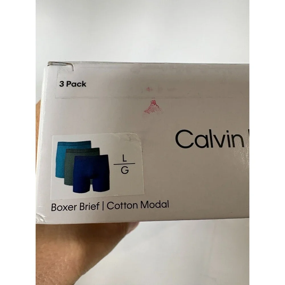 Calvin Klein Mens L Cotton Modal Boxer Briefs 3 Pack Blue Green Navy New